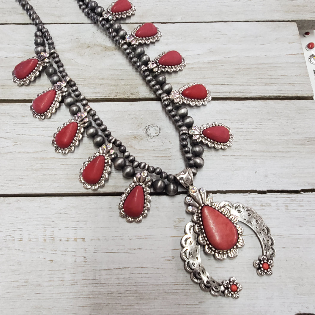 Vintage RED CORAL Cast Sterling Silver SQUASH BLOSSOM NECKLACE and EARRINGS  Set | eBay