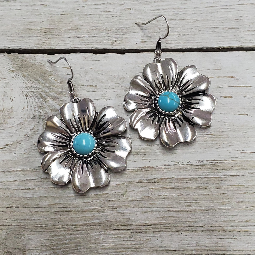 Silver & Turquoise Flower Earring - My Wyo Designs