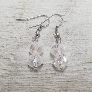 Simple Cut Crystal Double Stone Earrings ~ AB Clear - My Wyo Designs
