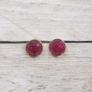 Small Magenta Glitter Faceted Earring - My Wyo Designs