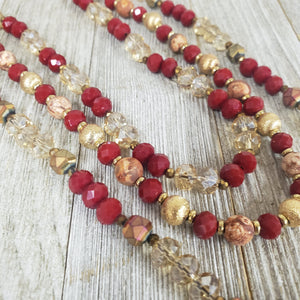 Rich Gold, Rust & Red Bead Necklace set - My Wyo Designs