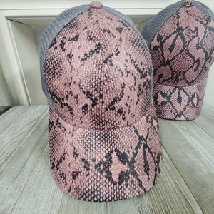 Pink & Grey Reptile Print Ponytail Cap - My Wyo Designs