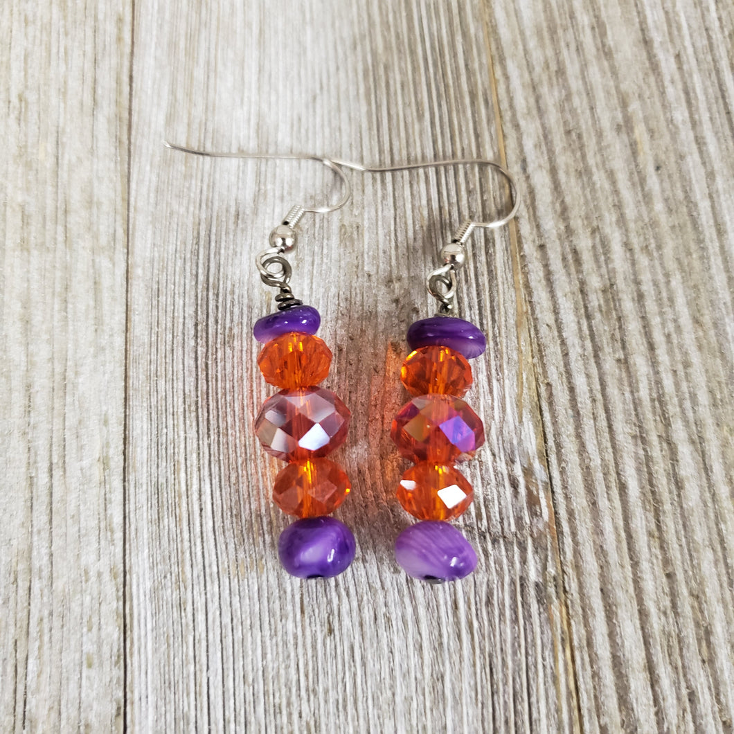 Purple & Orange Cut Crystal~ Bead Earrings - My Wyo Designs