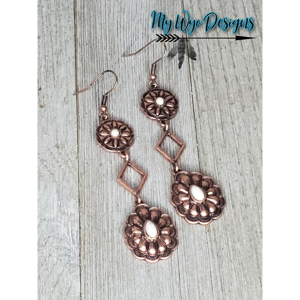 Copper ~Concho Diamond Dangle ~ earrings - My Wyo Designs