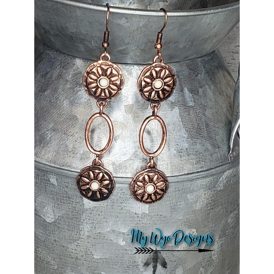 Copper ~Concho Oval Dangle ~ earrings - My Wyo Designs
