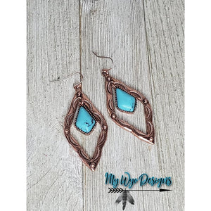 Copper & Turquoise ~Stamped Diamond~ earrings - My Wyo Designs