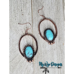 Copper & Turquoise ~hammered & twist~ Oval earrings - My Wyo Designs