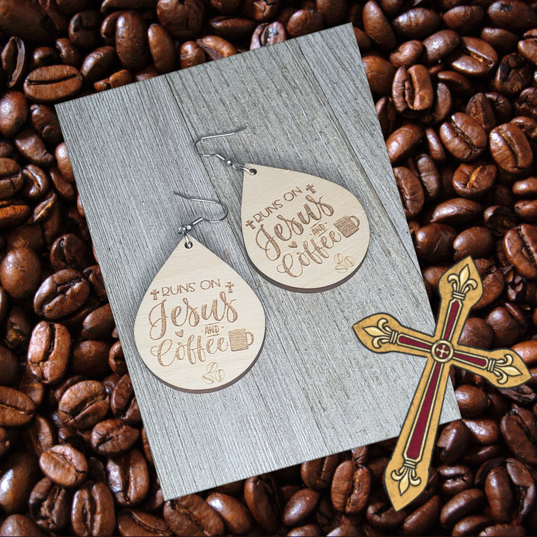 Wooden ~Jesus & Coffee~ Earrings - My Wyo Designs