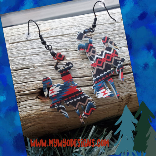 Aztec  Blue & Red ~Bucking Horse Earrings - My Wyo Designs
