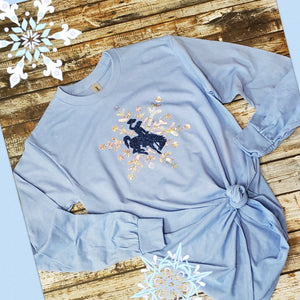 Sparkles like the Snow ~Bucking Horse~ LONG sleeve Tee ~Ice Blue~ {Pre-order} - My Wyo Designs