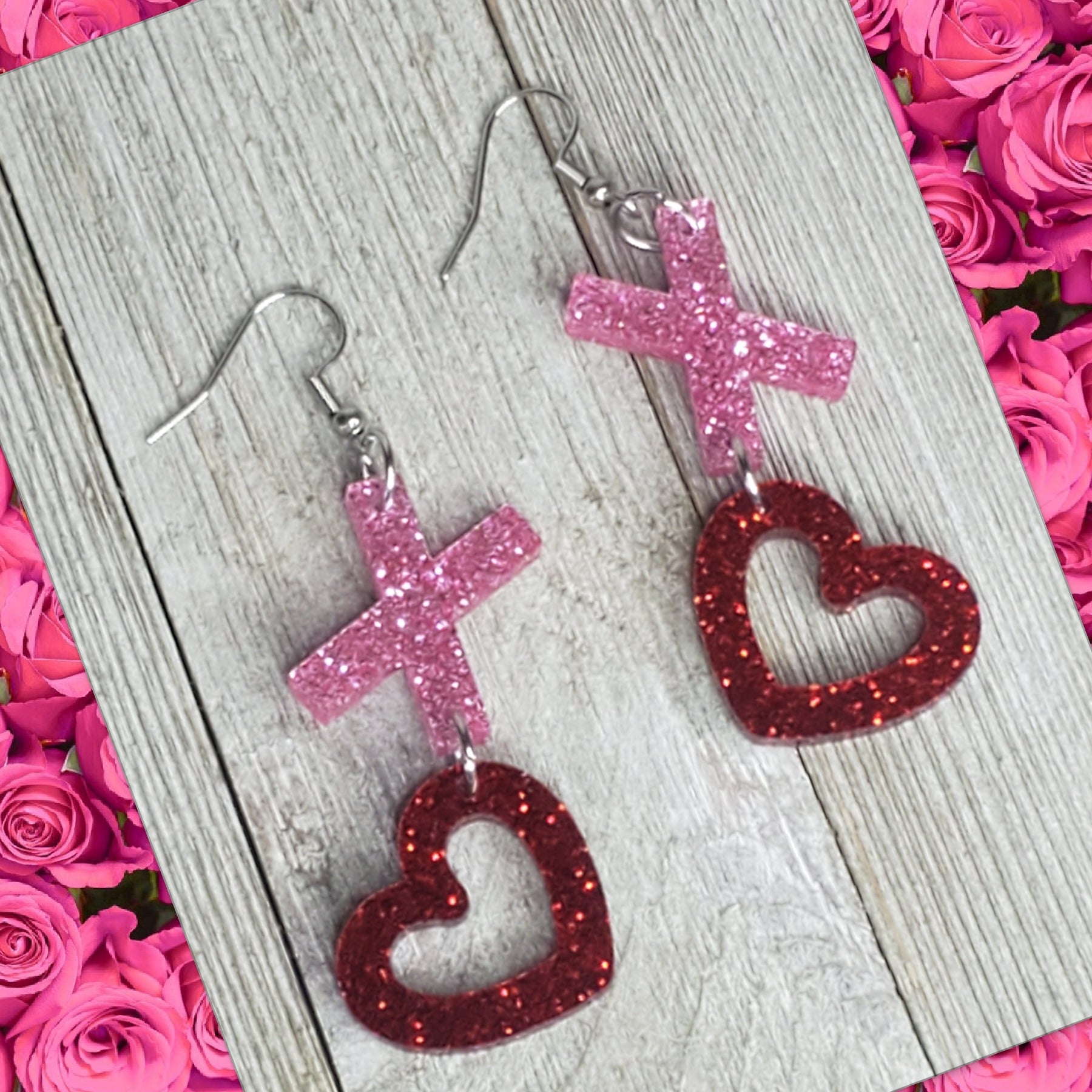 Pink acrylic earrings sale