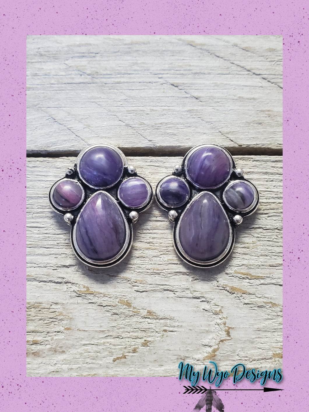 Stone Purple Striated Cluster Post Earring - My Wyo Designs