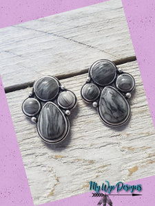 Stone Black Striated Cluster Post Earring - My Wyo Designs
