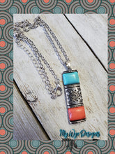 Desert Geo ~Turquoise & Coral Bar Pendant necklace - My Wyo Designs