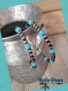 Navajo Pearl & Turquoise Big 3" hoops - My Wyo Designs