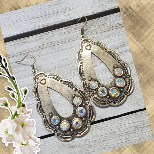 Shiny Gold Stamped Teardrop Crystal Earrings - My Wyo Designs