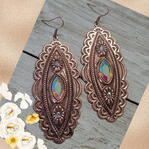 Shiny Copper Western Concho Elongated earring - My Wyo Designs
