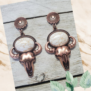 Copper & Ivory Stone Steer Earrings - My Wyo Designs