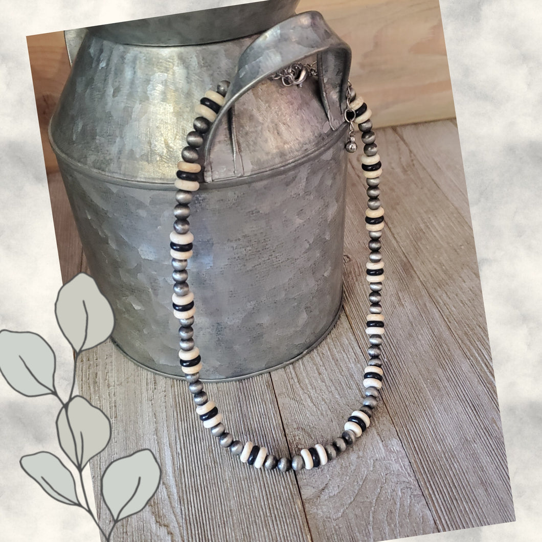 Navajo Inspired Pearl necklace Silver & Ivory - My Wyo Designs
