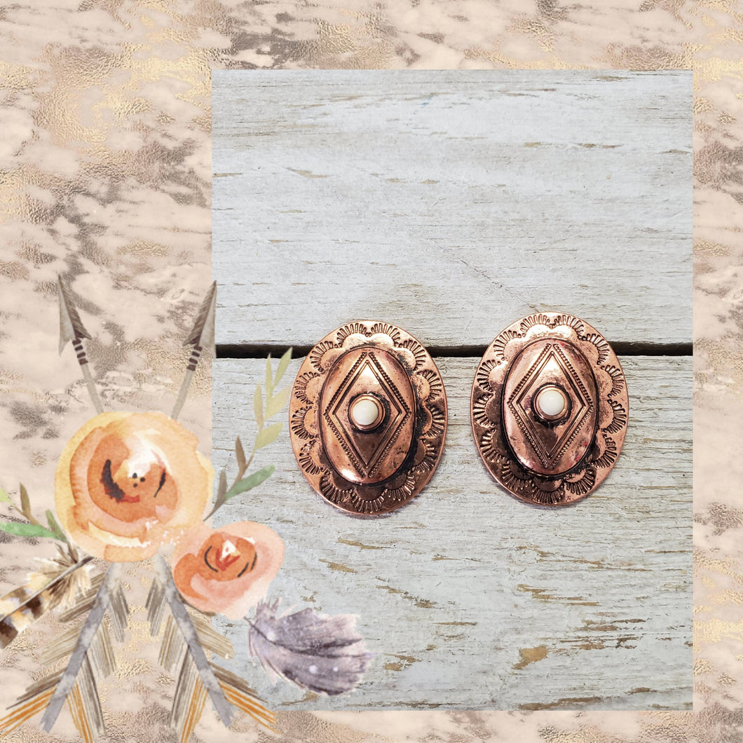 Copper & Ivory Oval Stamped Boho Post Earrings - My Wyo Designs