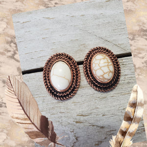 Copper & Ivory Oval Twist Rim Boho Post Earrings - My Wyo Designs