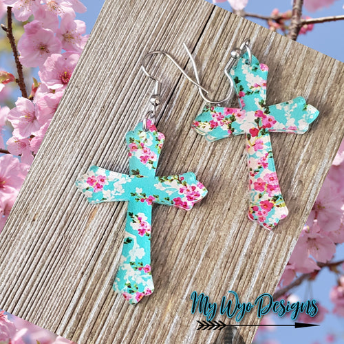 Cherry Blossoms Cross Acrylic Earrings - My Wyo Designs