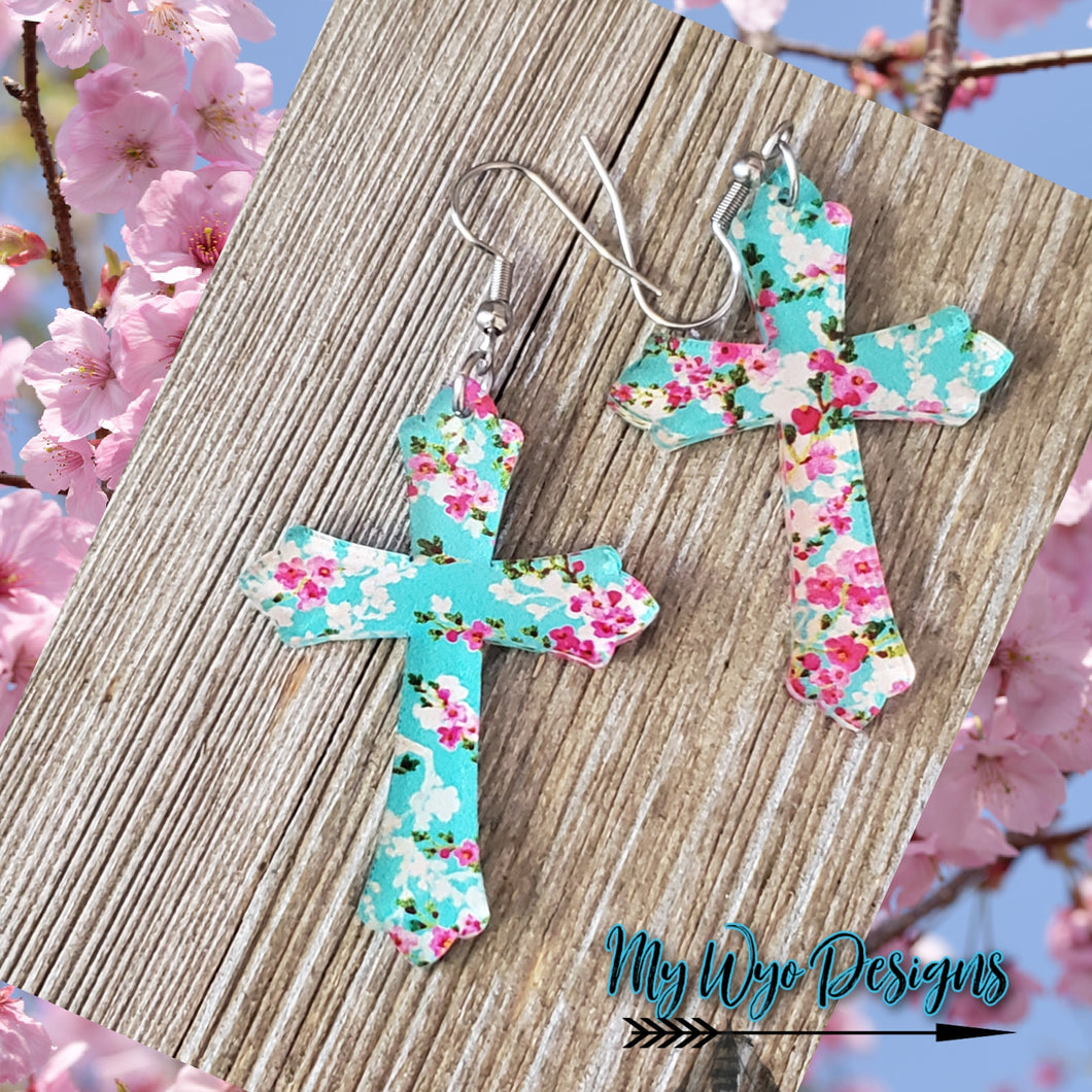 Cherry Blossoms Cross Acrylic Earrings - My Wyo Designs