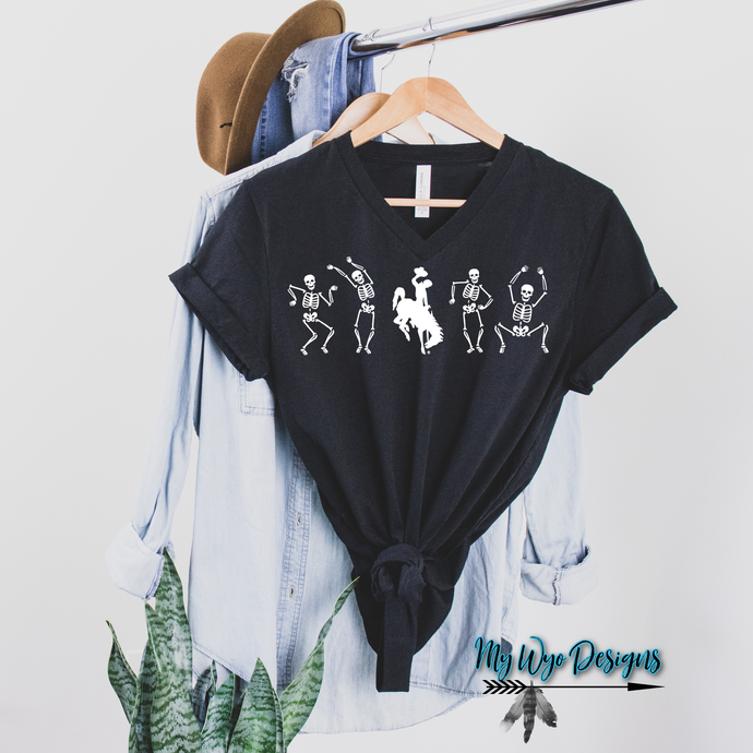 Dancing Skeletonies & Bucking Horse & Rider V'NECK Tee ~TODAY ONLY!~ - My Wyo Designs