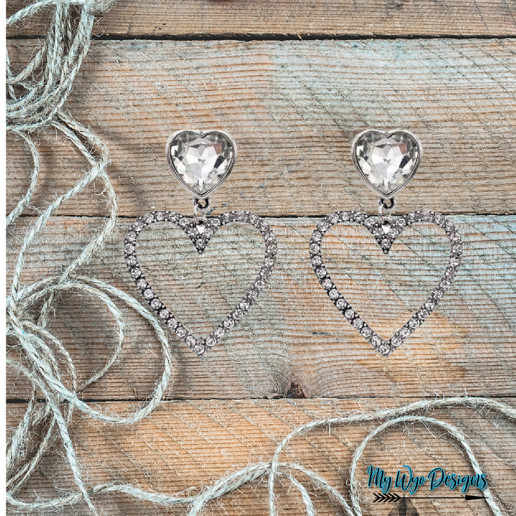 Heart Dangle Earrings ~Crystal Silver - My Wyo Designs