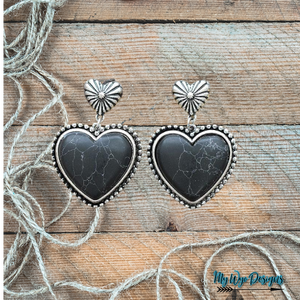 Black Stone Western Heart Earrings - My Wyo Designs