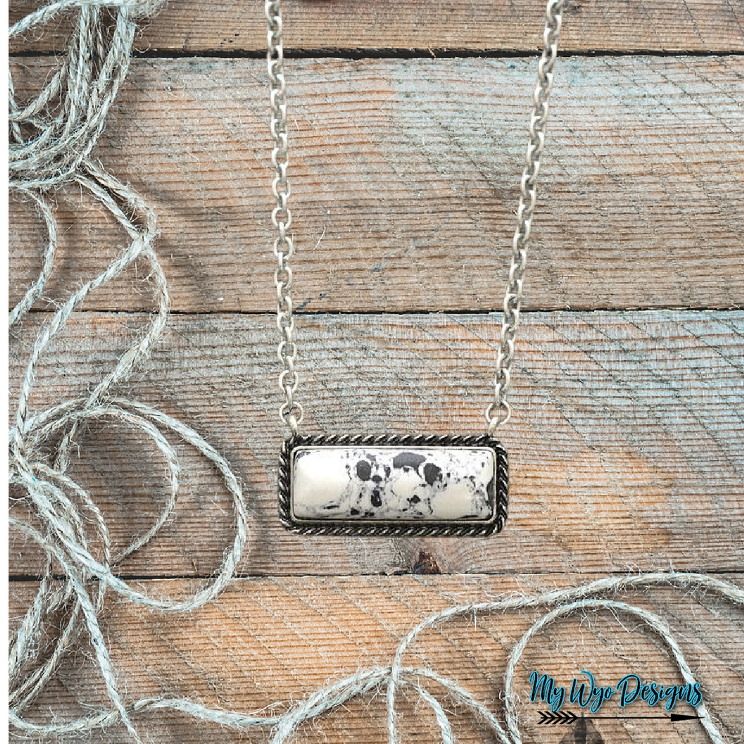 White Buffalo Turquoise Stone Bar necklace - My Wyo Designs