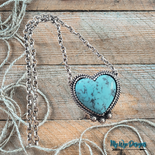 Turquoise Stone Western Heart Necklace - My Wyo Designs