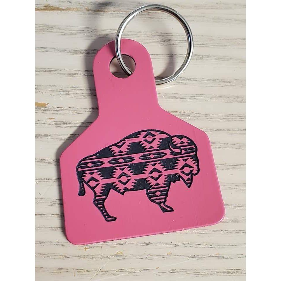 Aztec Buffalo Calf Tag Key Rings ~more colors~ - My Wyo Designs