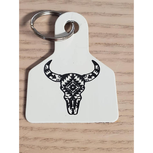 Aztec Steer Skull Calf Tag Key Rings ~more colors~ - My Wyo Designs